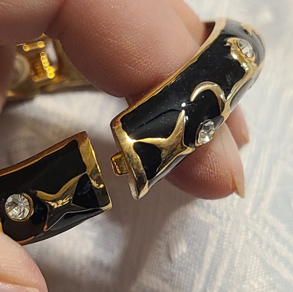 Beautiful black obsidian bangle bracelet with cubic zirconia. Women's LIKE NEW - Picture 4 of 12